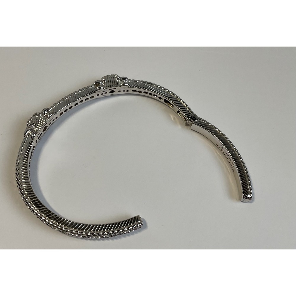 Judith Ripka 925 Sterling Silver Pink Clear CZ Textured Rope Hinged Bracelet - Picture 11 of 11